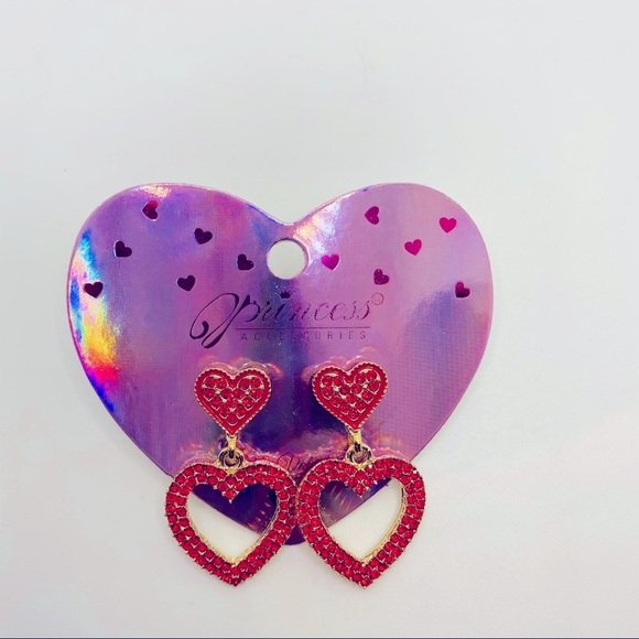 Earrings Hearts Red Rhinestones PIERCED! ADORABLE - Picture 6 of 9